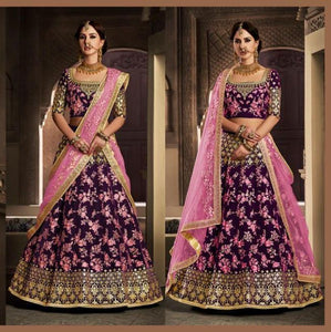 Amazing NAK5118 Bridal Pink Magenta Velvet Net Lehenga Choli - Fashion Nation