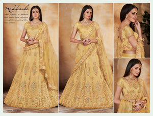 Vibrant Nakkashi NAK5127 Wedding Special Yellow Handloom Silk Net Lehenga Choli - Fashion Nation