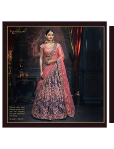 Designer Nakkashi NAK5159 Bridal Pink Net Carbon Blue Satin Silk Lehenga Choli - Fashion Nation