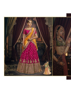 Authentic Nakkashi NAK5161 Bridal Mustard Jacquard Magenta Handloom Silk Lehenga Choli - Fashion Nation