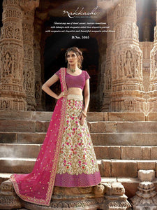 Handcrafted Nakkashi NAK5165 Bridal Beige Multicoloured Handloom Silk Lehenga Choli - Fashion Nation