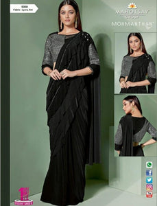 Evening Wear MOH5308 Cocktail Black Grey Lycra Net Silk Indo Western Saree - Fashion Nation