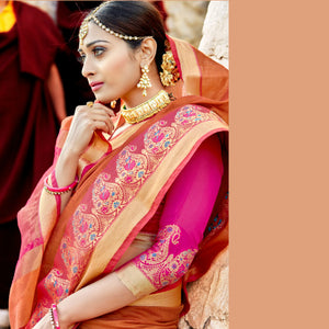 Pretty LS54469 Festive Rust Pink Weaving Cotton Silk Saree - Fashion Nation
