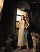 Indo Western MAI7903 Readymade Beige Linen Cotton Front Slit Long Dress - Fashion Nation
