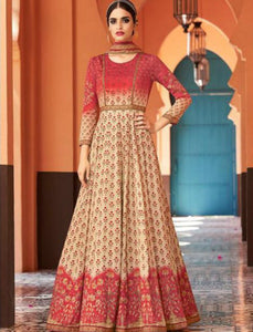 Indo Western Latest Multicoloured Cotton Satin Malmal Anarkali Gown - Fashion Nation