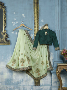 Graceful ADA513 Designer Pistachio Green Charmeuse Silk Saree - Fashion Nation
