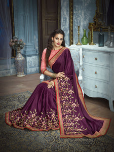 Trendsetter ADA515 Designer Magenta Peach Silk Satin Saree - Fashion Nation