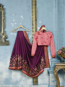 Trendsetter ADA515 Designer Magenta Peach Silk Satin Saree - Fashion Nation