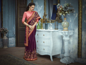 Trendsetter ADA515 Designer Magenta Peach Silk Satin Saree - Fashion Nation