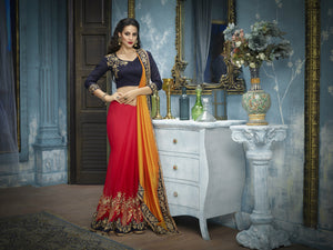 Regal ADA516 Designer Yellow Shaded Red Blue Georgette Silk Saree - Fashion Nation