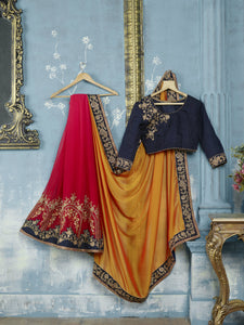 Regal ADA516 Designer Yellow Shaded Red Blue Georgette Silk Saree - Fashion Nation
