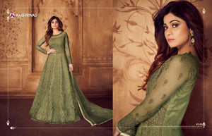 Smart ASH8246 Indo Western Green Net Silk Floor Length Anarkali Gown - Fashion Nation