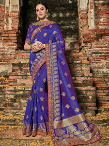 Attractive BS12110 Great Blue Banarasi Silk Jacquard Saree - Fashion Nation