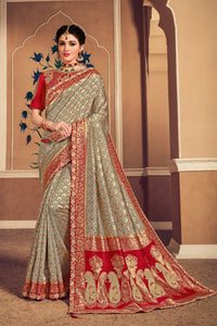 Function Wear Olive Banarasi Silk Jacquard Ethnic Saree - Fashion Nation