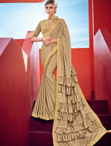 Curated CR41005 Designer Golden Silk Lycra Ruffled Saree - Fashion Nation