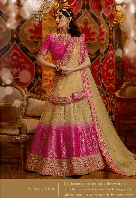 Shaadi Special Nakkashi Shaded Rani Beige Silk Lehenga Choli - Fashion Nation