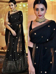 Trisha Celebrity Wear KF3750 Bollywood Inspired Black Georgette Silk Saree - Fashion Nation
