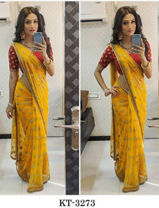 Donal Bisht Celebrity Wear KF3756 Bollywood Inspired Yellow Silk Saree - Fashion Nation