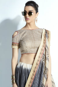 Excellent MIS20 Attractive Shaded Grey Cream Handloom Silk Saree - Fashion Nation