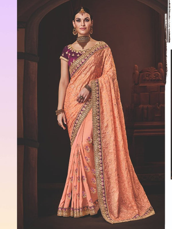 Graceful Nakkashi NAK4178 Designer Pink Handloom Silk Georgette Saree - Fashion Nation