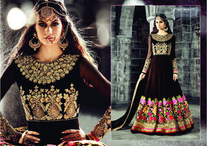 PRK4839 Ethnic Alluring Black Georgette Anarkali Gown - Fashion Nation