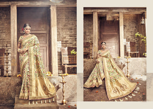 Elegant PRM5415 Wedding Wear Beige Banarasi Silk Saree - Fashion Nation
