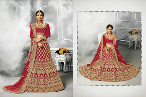 Ethnic Bridal PRM7401 Wedding Special Maroon Velvet Satin Silk Net Lehenga Choli - Fashion Nation