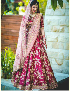 SF5136 Bridal Bollywood Inspired Pink Velvet Silk Net Lehenga Choli - Fashion Nation