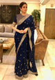 Sridevi KFP574 Bollywood Inspired Navy Blue Georgette Silk Saree - Fashion Nation