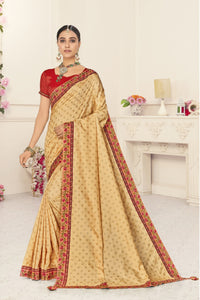 Shaadi Function Wear Beige Silk Saree with Red Blouse by Fashion Nation