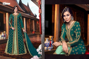Stylish VIO6105 Indo Western Green Handloom Tussar Silk Jacket with Long Anarkali & Pant - Fashion Nation