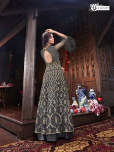 Trending VIO6108 Indo Western Grey Net Silk Abaya Style Double Layered Anarkali Gown - Fashion Nation
