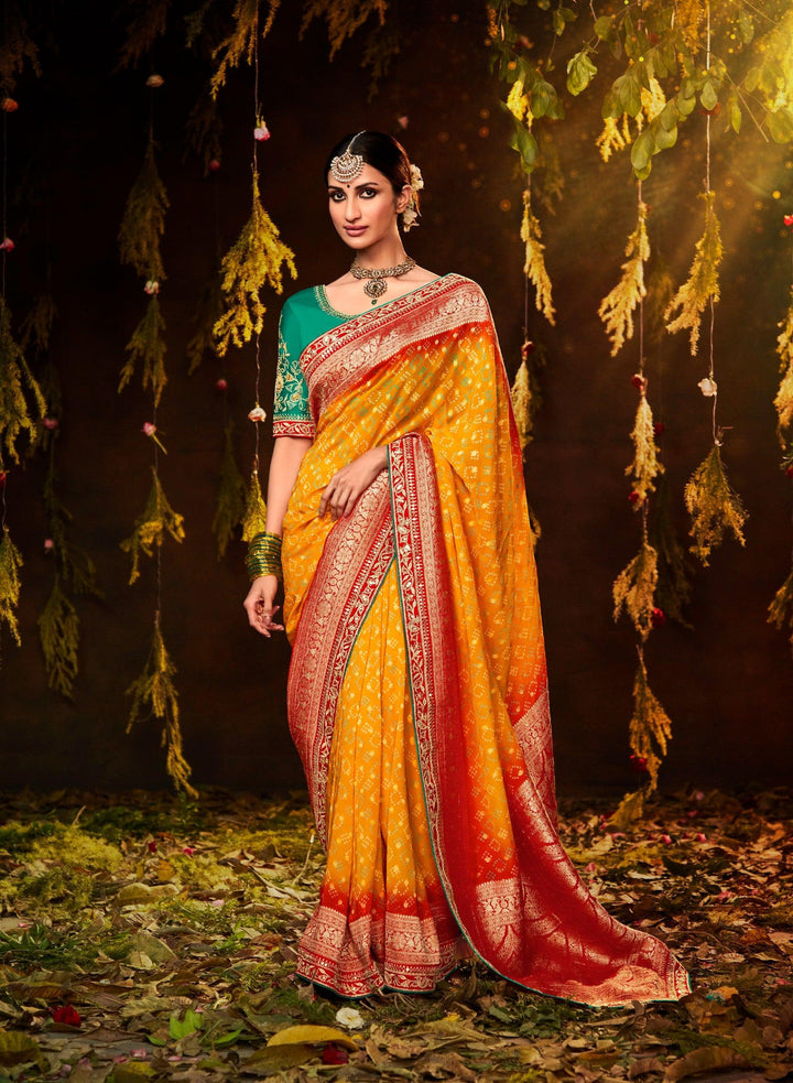 Haldi Wear Festive Bandhej Saree - Fashion Nation