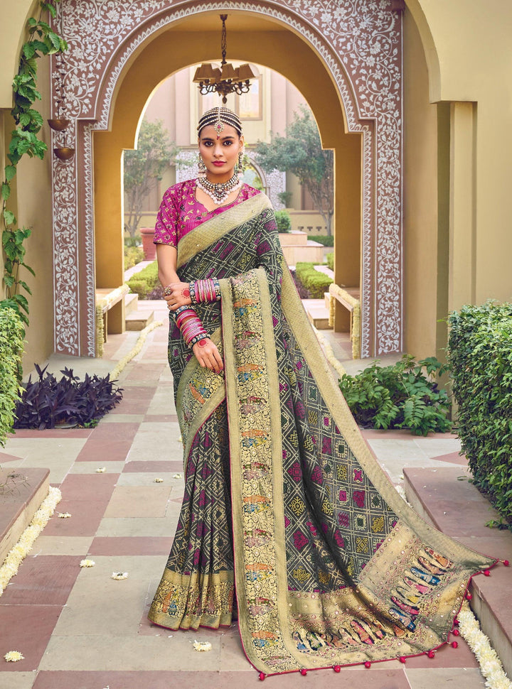 Evening Sangeet Wear Bandhej Saree - Fashion Nation