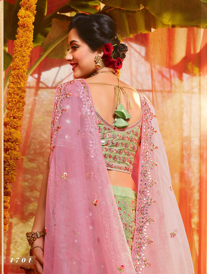 Bridal Wear Green Organza Silk Designer Lehenga Choli - Fashion Nation