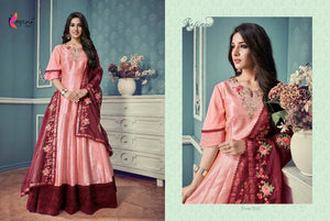 Elegant Indo Western KY7025 Pink Silk Floor Length Anarkali Gown - Fashion Nation