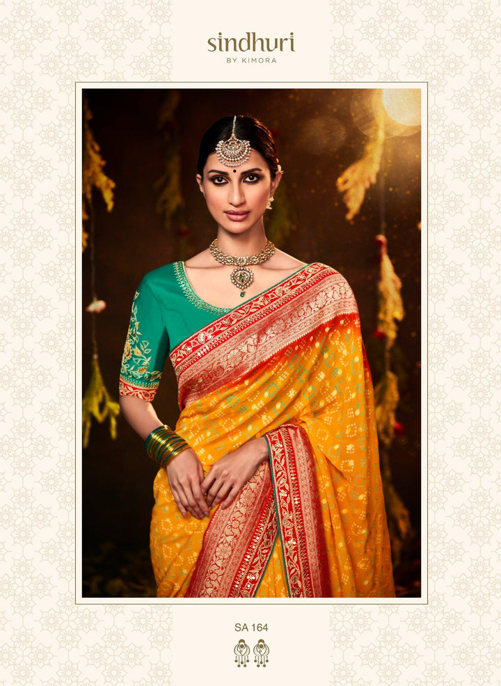Haldi Wear Festive Bandhej Saree - Fashion Nation