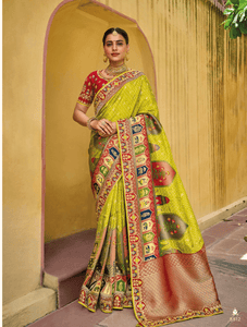 Mehendi Wear Bandhej Silk Weaving Sari