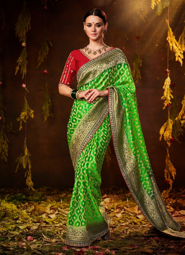 Mehendi Function Wear Silk Saree - Fashion Nation