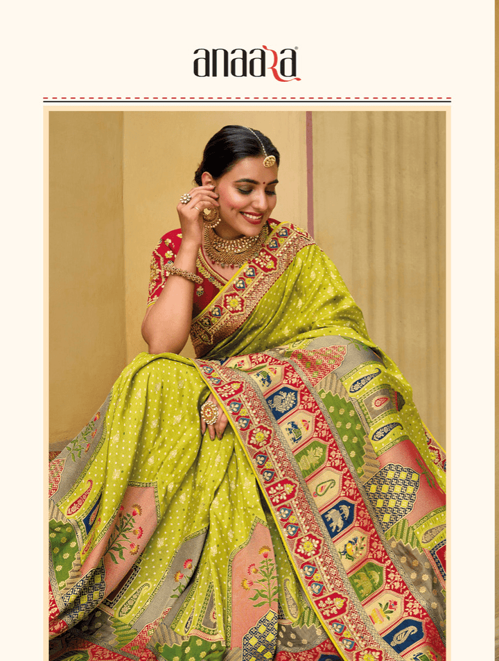 Mehendi Wear Bandhej Silk Weaving Sari - Fashion Nation