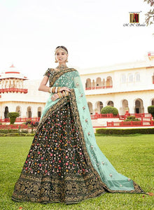 Gorgeous MN4804 Bridal Green Aqua Multicoloured Velvet Net Lehenga Choli - Fashion Nation
