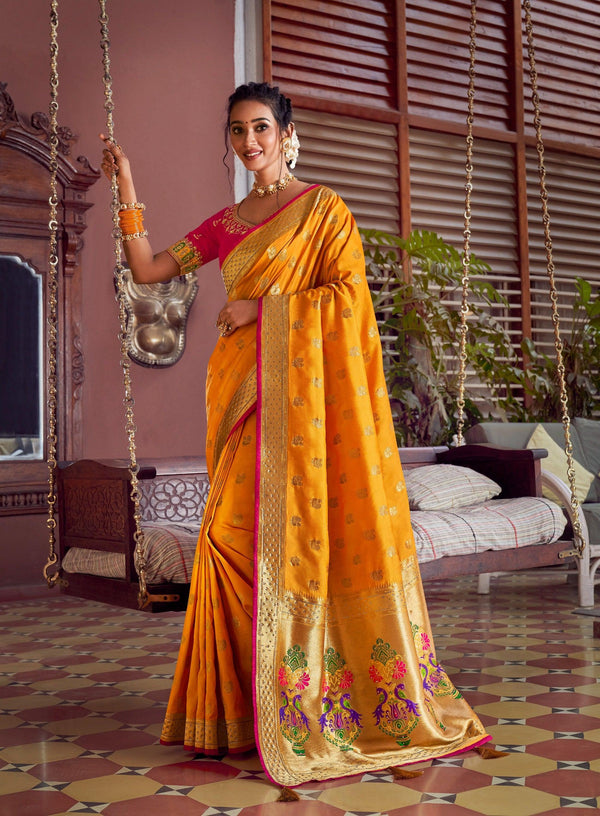 Haldi Party Wear Jacquard Silk Paithani Saree - Fashion Nation